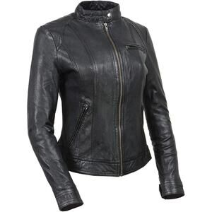 Milwaukee Motorcycle Co. Slim-Fit Black Leather Jacket with Stand Collar
